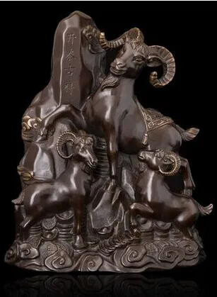 Лаки ручной работы Античная бронзовая статуэтка китайская статуя Коза продукты