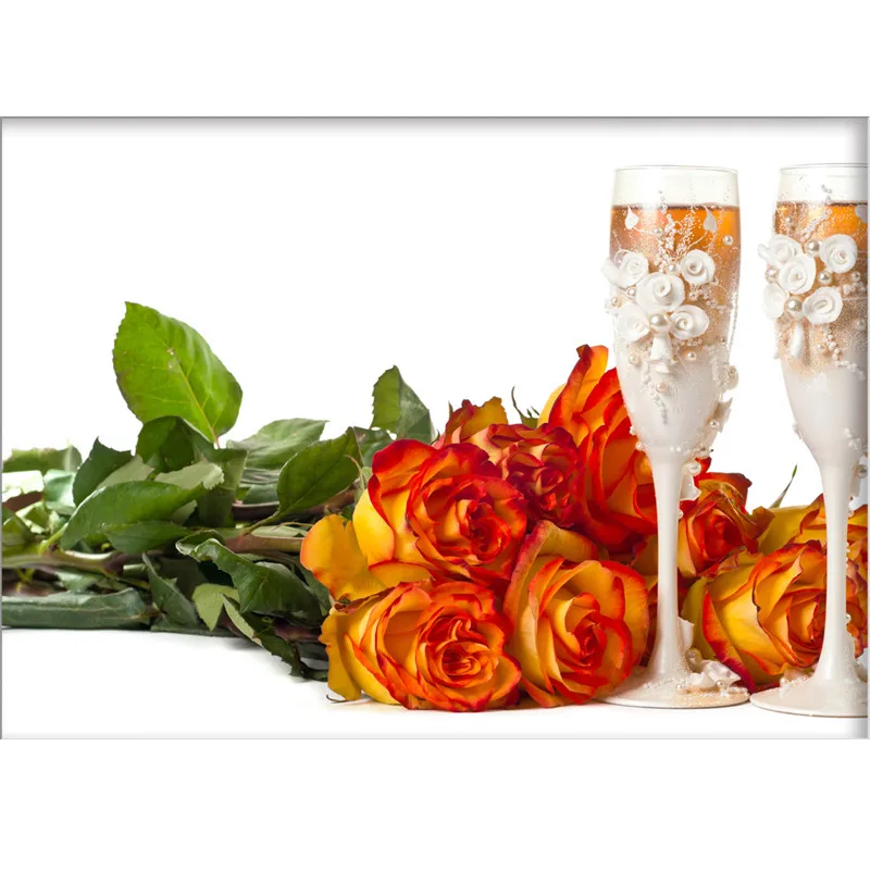 5D DIY Крестиковое шитье Цветы Алмазная мозаика Букет шампанской розы Круглые стразы Роспись руками Хобби и ремесла.