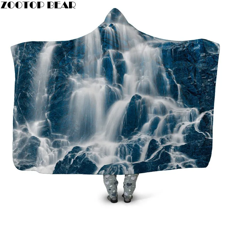 

Waterfall 3D Print Hooded Blanket Anime Fleece Throw Blanket Sofa Popular Home Wearable Bedspread Plush Blanket Adult