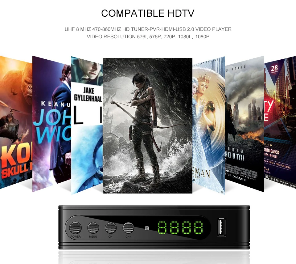 U2C DVB 115 T2 1080p HD tv Stick цифровой эфирный ТВ приемник с пультом дистанционного управления tv-тюнер Поддержка USB2.0 youtube