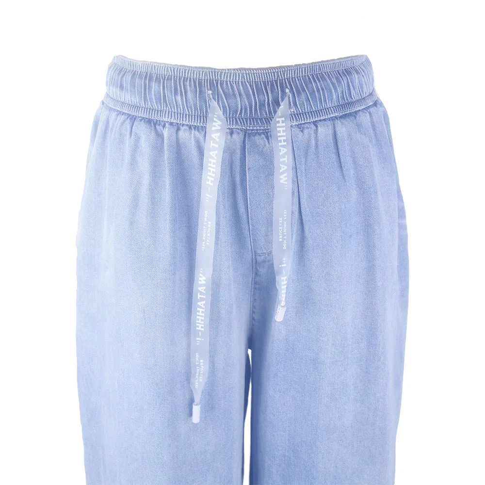 Женские брюки широкие светло-голубые джинсы повседневные с высокой талией