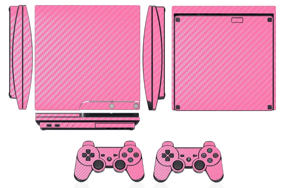 Виниловая наклейка из розового углеволокна Защитная пленка для Sony PS3 Slim PlayStation 3 и