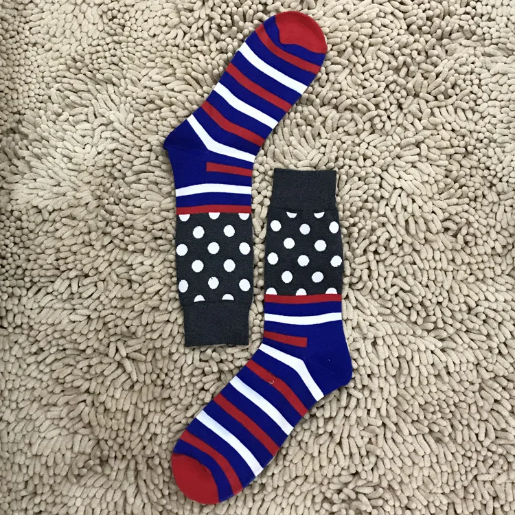 

1pair men socks long fashion colorful dot stripe male dress socks men's knee high business long happy socks P023