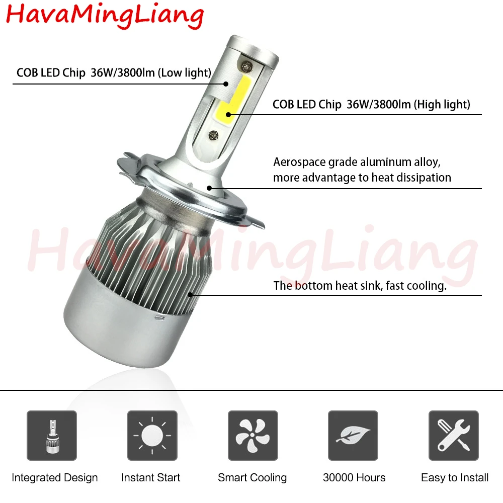 Автомобисветильник фары s H4 LED H7 H11 H1 9006 HB4 H8 HB3 60 Вт 6000 лм K 12 В Высокая Низкая лампа