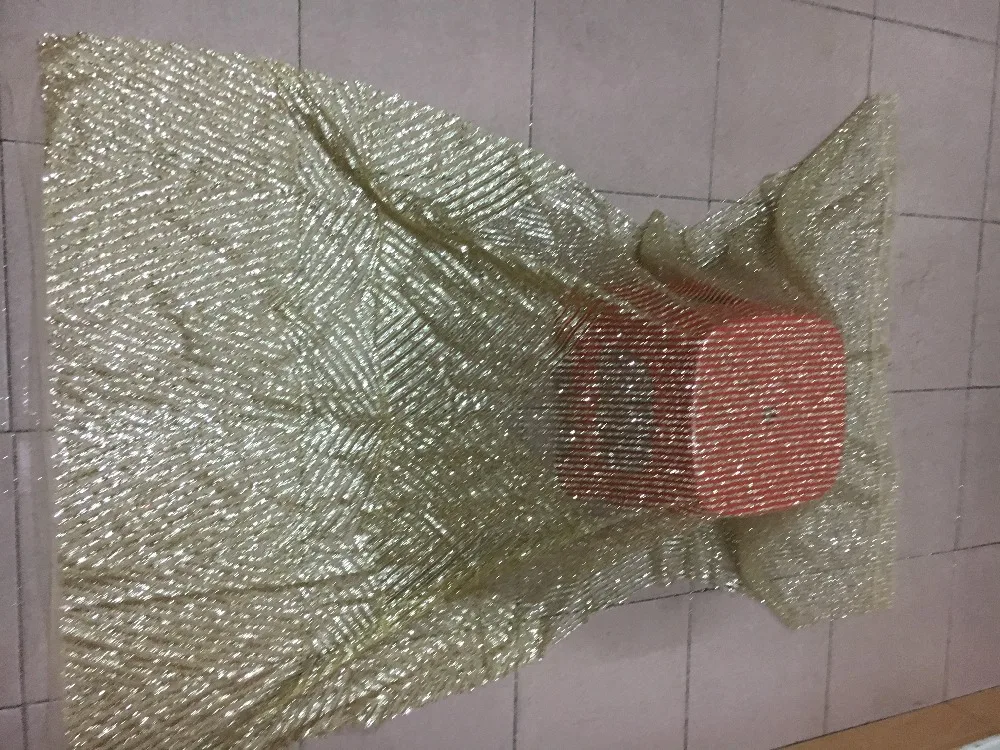 New design gold color YG-9732 glued glitter French net lace fabric for fashion show dress | Дом и сад