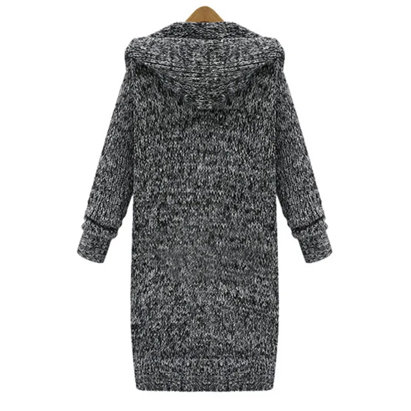 New Large Size Winter Sweater Loose Super Long Hooded Thick Knit Cardigan Grey Women Warm Sleeve Mujer MZ2863 |
