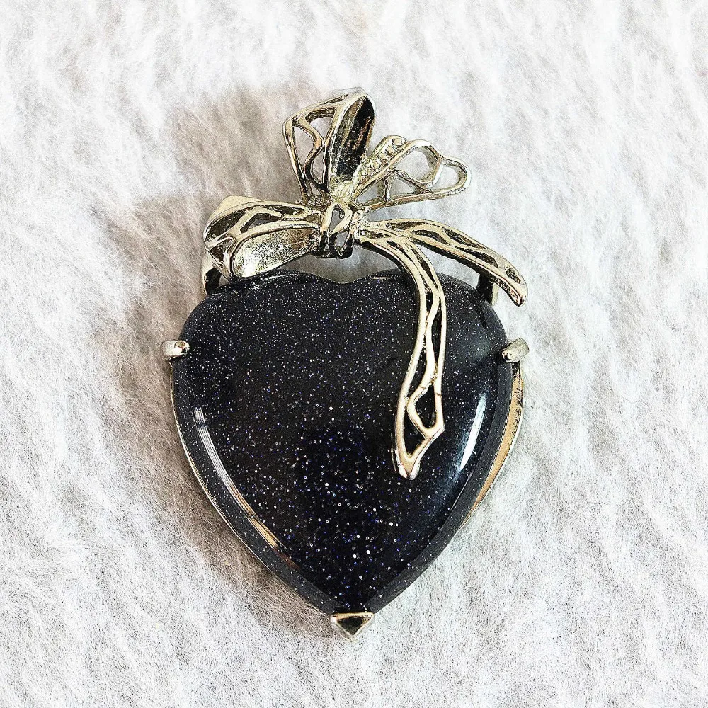 Fashion blue sandstone 31x47mm fine carving heart pendant diy jewelry B830 | Украшения и аксессуары