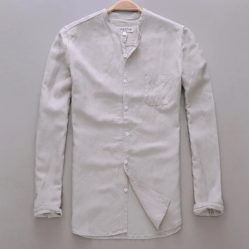 

2017 New Arrival Small Collar Long Sleeve Shirt Men Linen Spring Summer Men Shirt Cotton mens shirt with pocket Camisa masculina