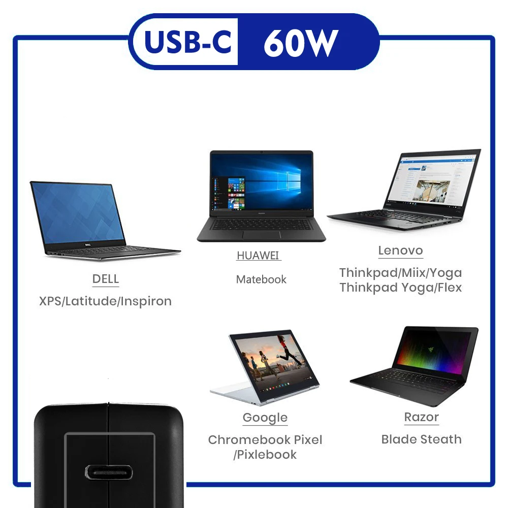 USB-C Тип-C PD адаптер для ноутбука razer лезвие стелс, XPS 12, X1 стол, также для 45 Вт-65 Вт 20 В 2.25A-20 В 3,25 зарядное устройство