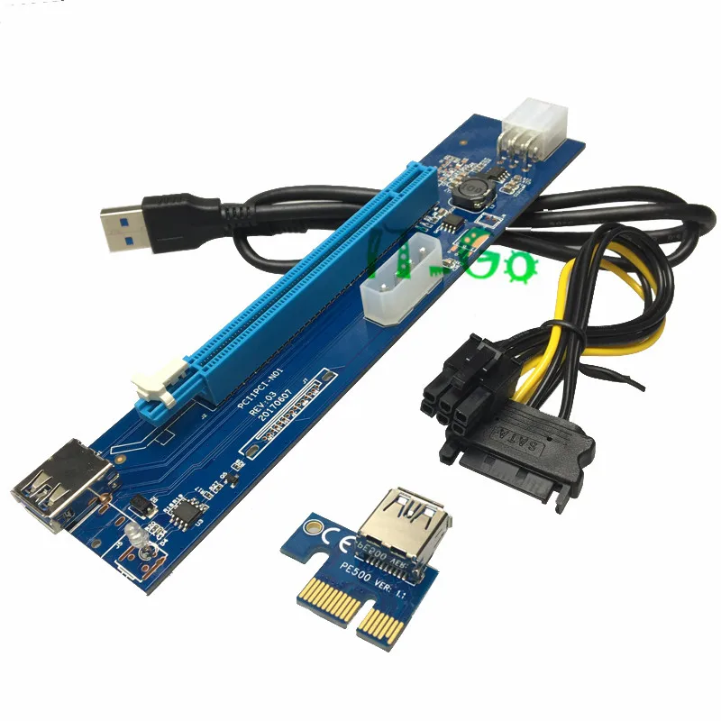 2017 Новинка 0 6 M PCIe PCI E 1x до 16x pci express riser card + USB 3 кабель/SATA 6Pin 4Pin карта питания для BTC