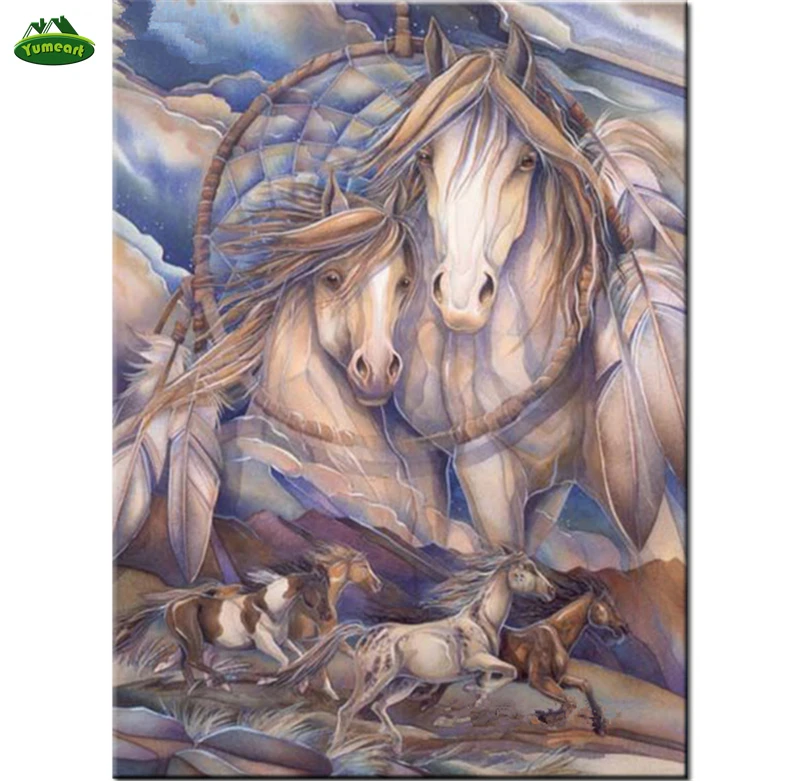 Feather Horse Pattern Diy Diamond Painting Cross Stitch Dream Catcher Square Embroidery Mosaic Kits Wall Home Decoration | Дом и сад