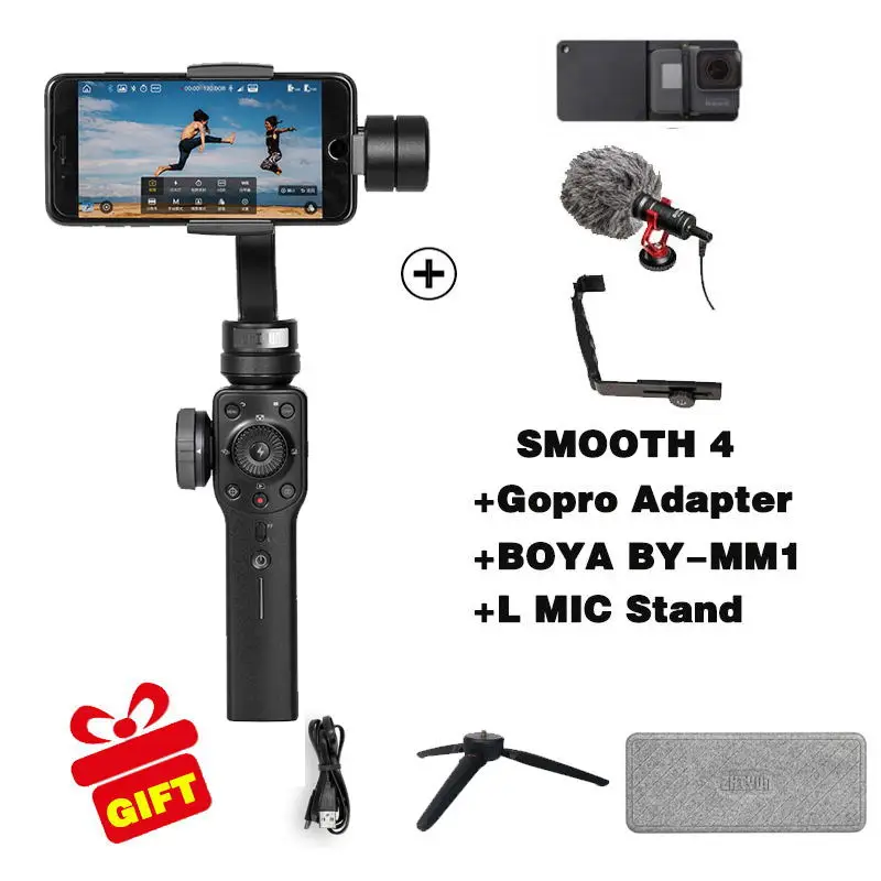 BLACK OPTION 5 Zhiyun SMOOTH 4 3-осевой Карманный стабилизатор для смартфона экшн-камеры телефона Портативный iPhone X Gopro Hero sjcam cam - Цвет: BLACK OPTION 5
