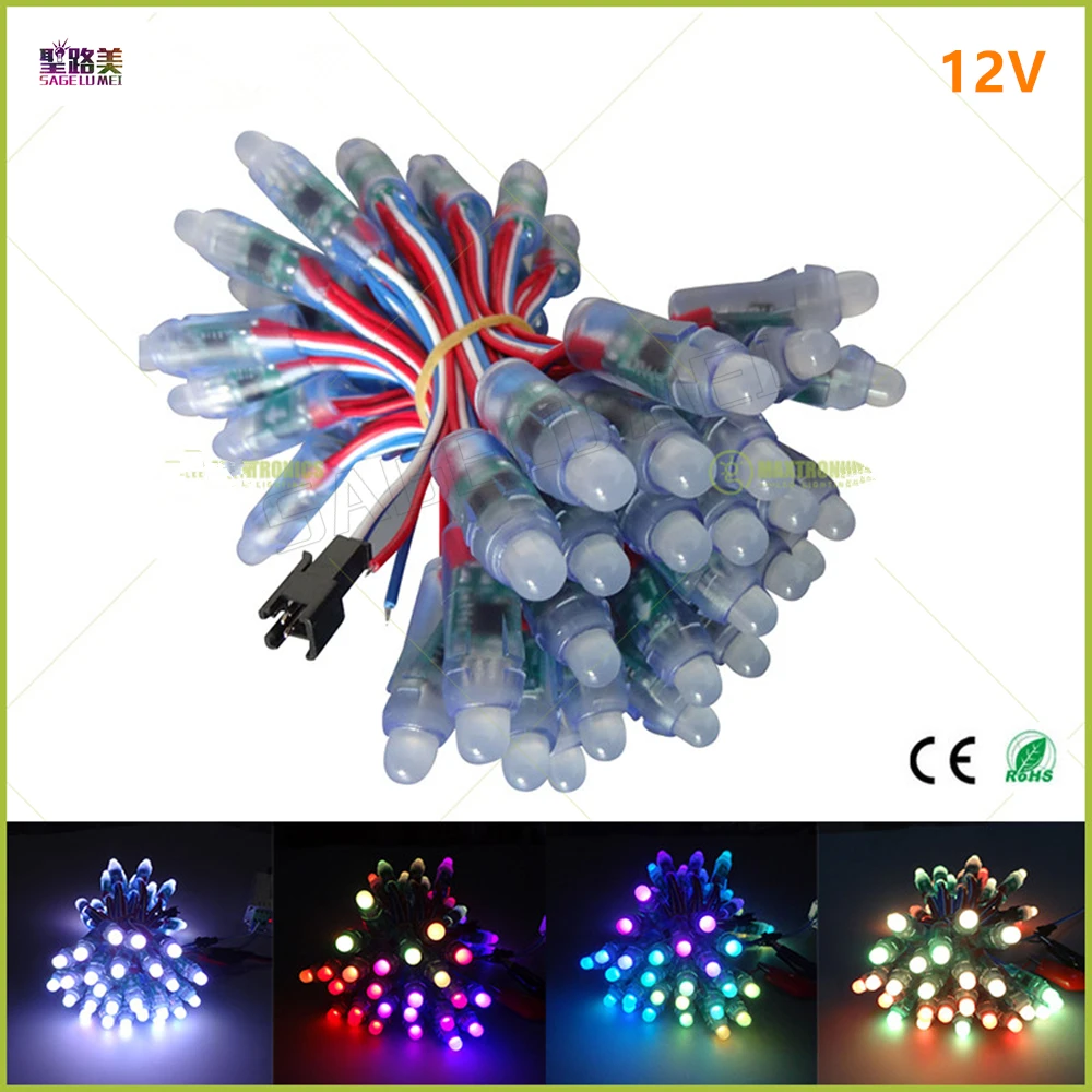 

1000pcs12MM LED Pixel Light Full Color LED Modules String Light Outdoor Advertisement DC5V /DC12V WS2811 IC RGB IP68 Waterproof