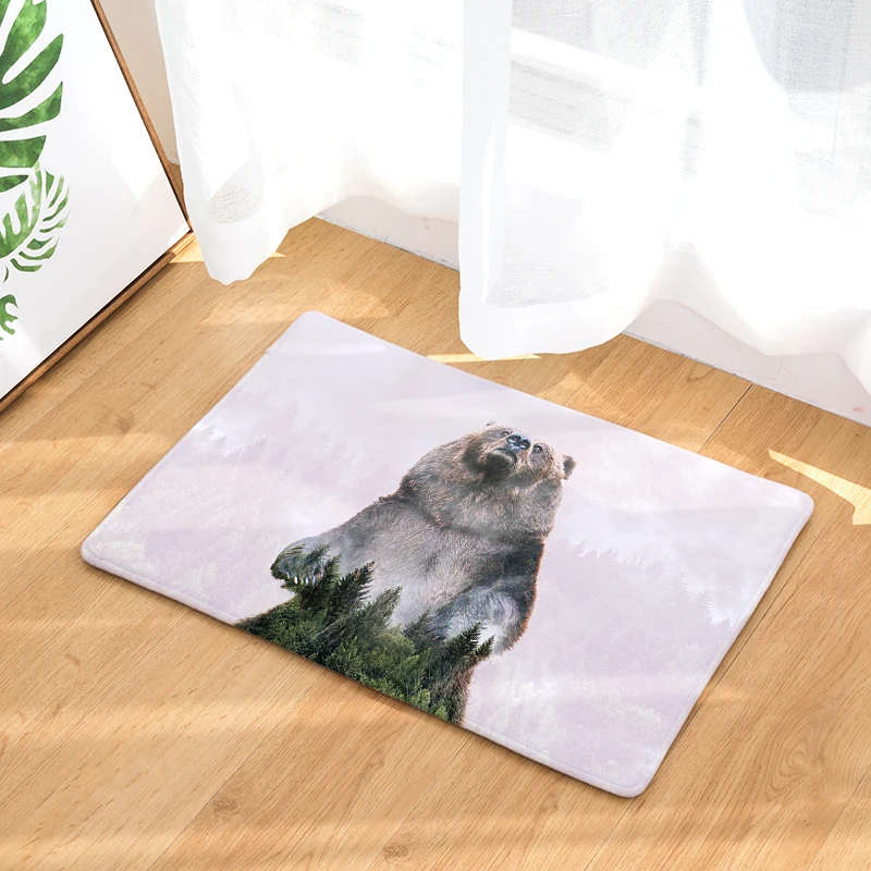 Nordic INS style printed door mat Green bear cartoon carpet plant bedroom bed covered with blanket | Дом и сад