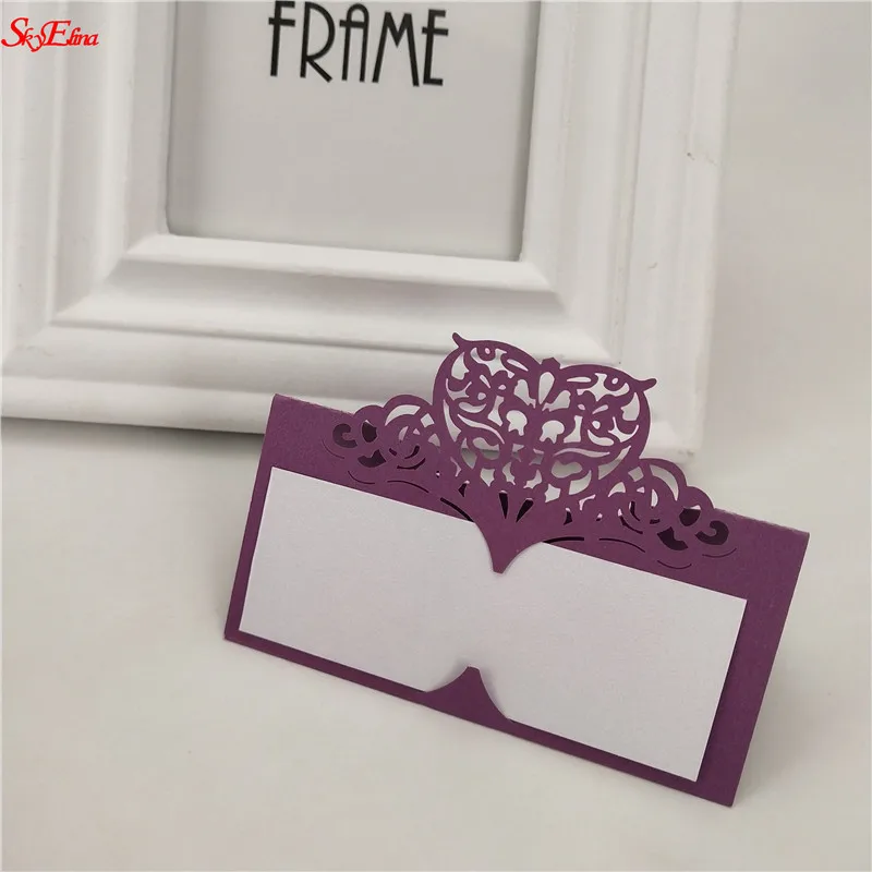 Dark purple 50 шт., винтажные настольные карты с номером, свадебные украшения на день рождения, лазерная резка, вечерние карточки, декор 5z - Цвет: Dark purple