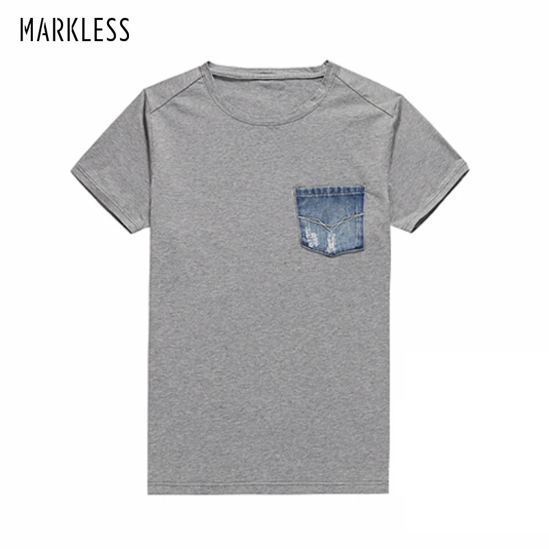 Мужская хлопковая футболка Markless серая Повседневная с круглым вырезом лето 2018 |