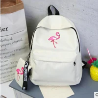 Harajuku school bag female Korean version of ulzzang high school students flamingo print campus college wind canvas backpack - Цвет: Слоновая кость