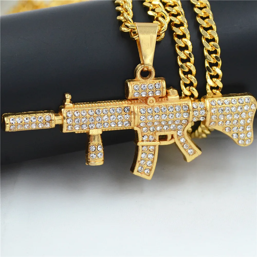 Ожерелье с подвеской Uodesign в стиле хип хоп bling стразы M4 форме карбина длиной 75