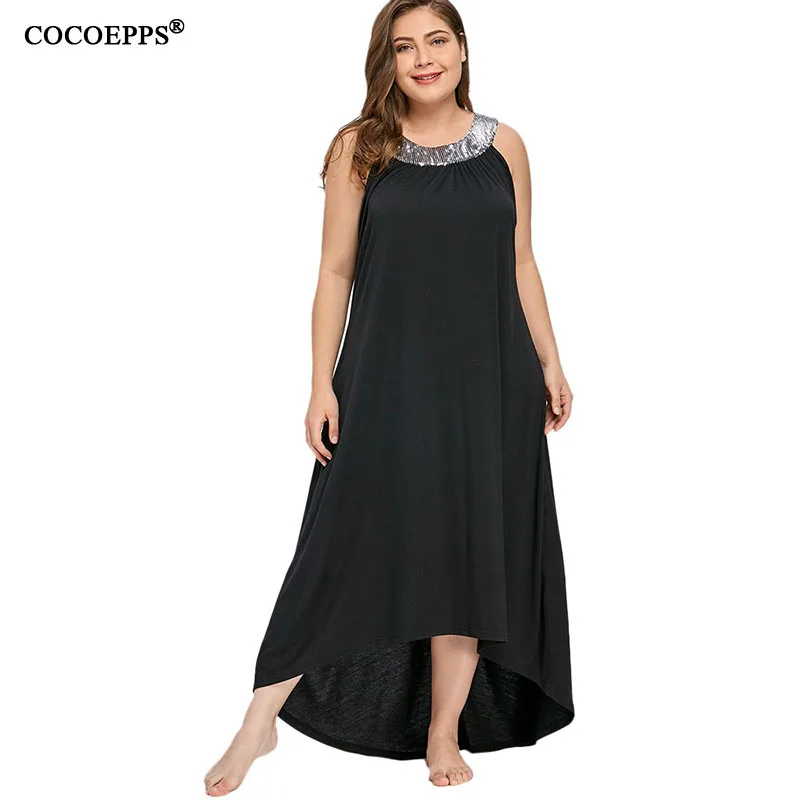 COCOEPPS Plus Size Women dress summer 2019 Sleeveless O Neck Cotton Dresses 4XL 5XL big Loose Sequin Casual Dress Vestidos | Женская