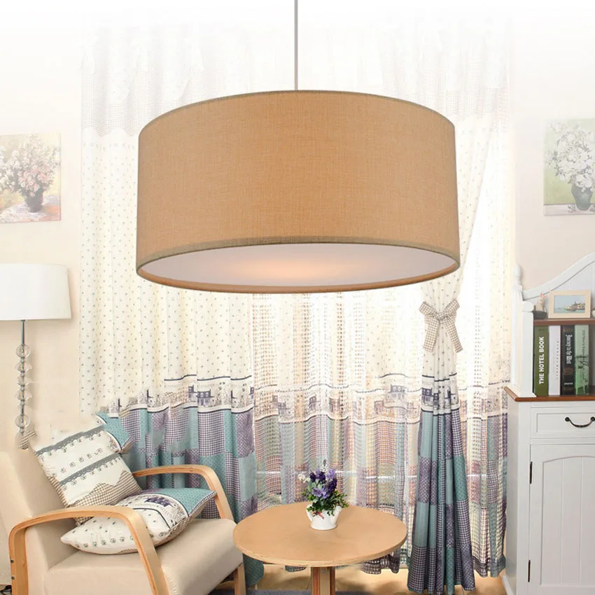 Современная льняная ткань абажур LED подвесной светильник диаметр 30 60 см Led для