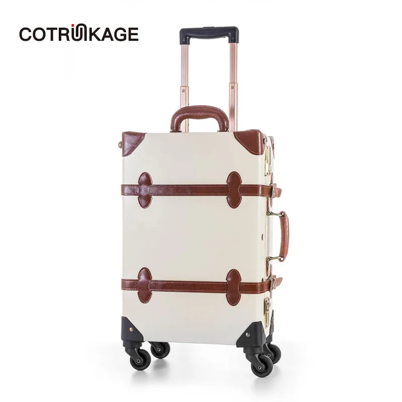 COTRUNKAGE Женский 20 &quot 26&quot Слоновая кость Ретро Кожа PU винтажная жесткая переноска