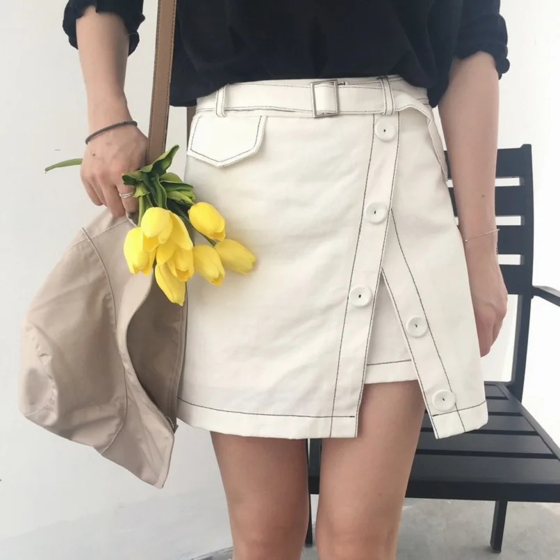 Женская асимметричная короткая юбка в стиле харадзюку с поясом вилкой и