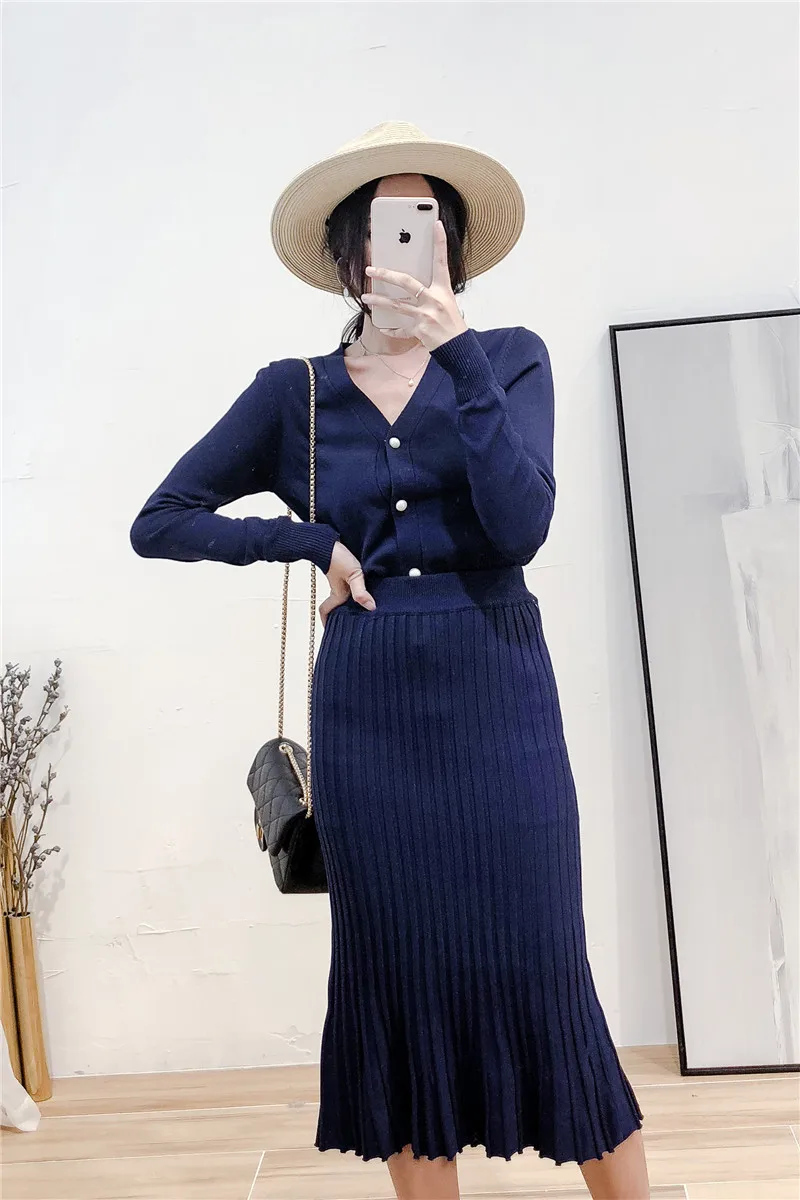 ALPHALMODA OL изящный осенний вязаный кардиган юбка 2 шт. костюмы с длинными рукавами