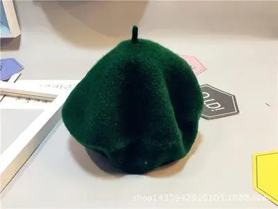 Детские корейские осенние и зимние береты, Детские британские шапки художника, шапки из чистой шерсти, Корейская шапка для фотосъемки, детская шапка Enfant - Цвет: Зеленый