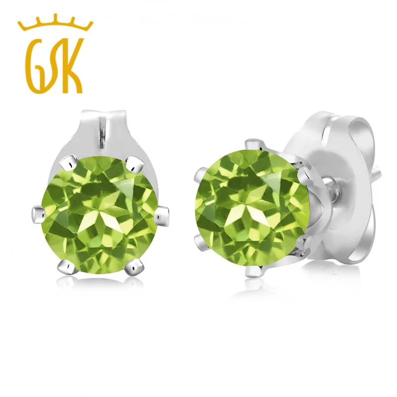 GemStoneKing 1 20 Ct натуральный круглый Зеленый Перидот серьги гвоздики 5 мм элегантные и