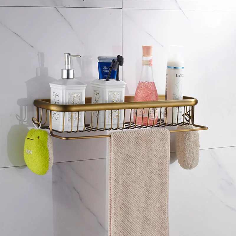 45cm Shower Basket Античный латунный набор аксессуаров для ванной комнаты, настенный держатель для туалетной бумаги, держатель для полотенец, вешалка для полотенец, стеклянная полка для ванной комнаты, аксессуары для ванной - Цвет: 45cm Shower Basket