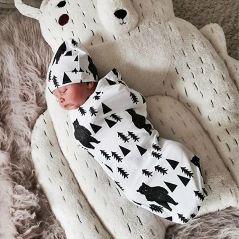 

1 Pc Baby Swaddle Blanket +Cap Newborn Cocoon Wrap Cotton Swaddling Bag Sack Bedding Hot New