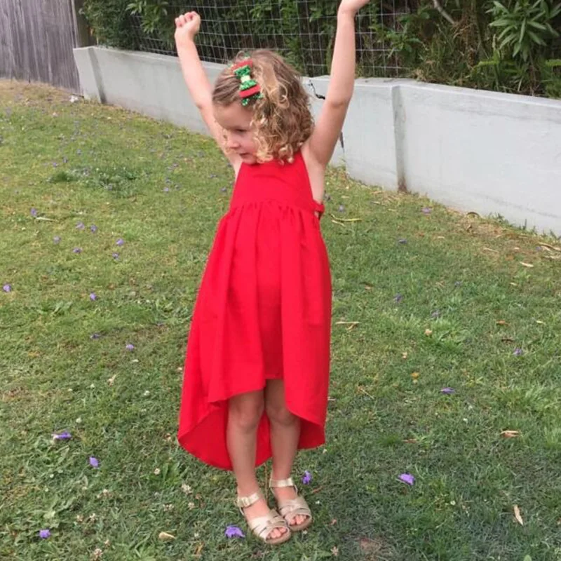 2019 Summer Children Girls Solid Sleeveless Irregual Asymmetrical Holiday Beach Dress Kids Backless Slip Dresses vestidos | Детская