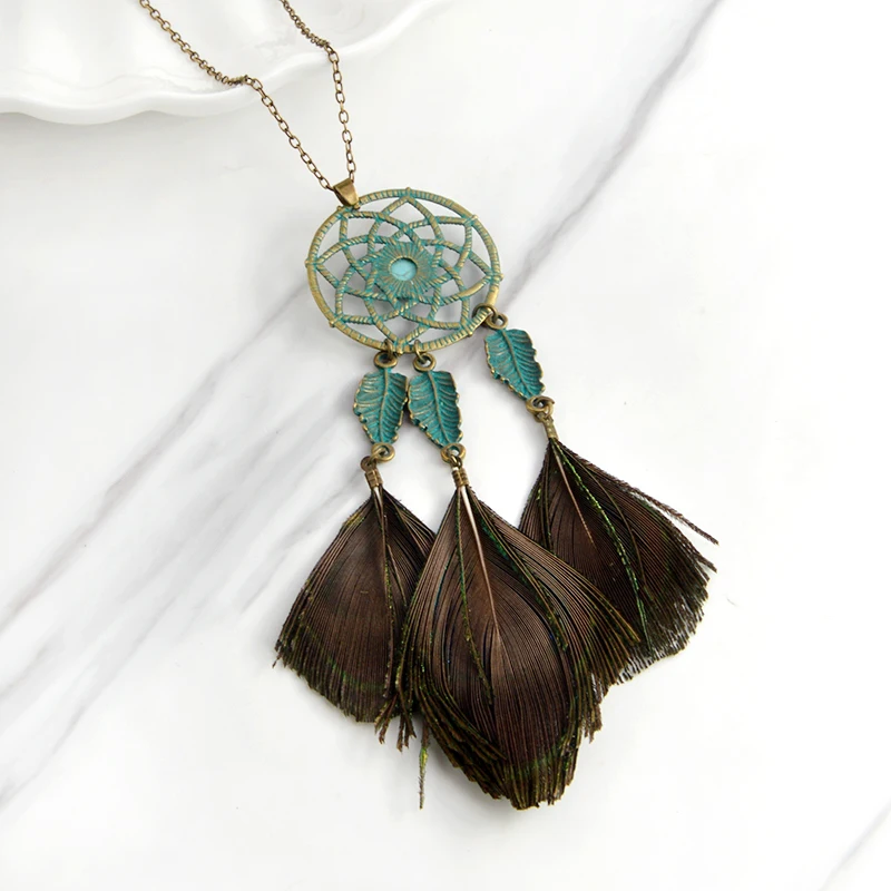 Богемский Стиль Перья павлина кулон ожерелье полый вырезка цветок воротник Бохо