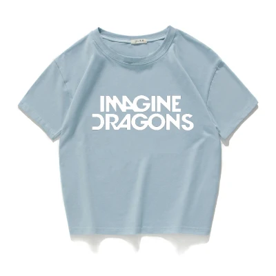 Рок-Группа imagine dragon Летняя женская футболка с круглым вырезом хипстерская хлопковая короткая футболка женский Свободный укороченный топ уличная одежда женская одежда - Цвет: W193 blue