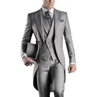 Костюм свадебный мужской из трех предметов, жакет, брюки и жилет, смокинг для жениха, костюм серый итальянский