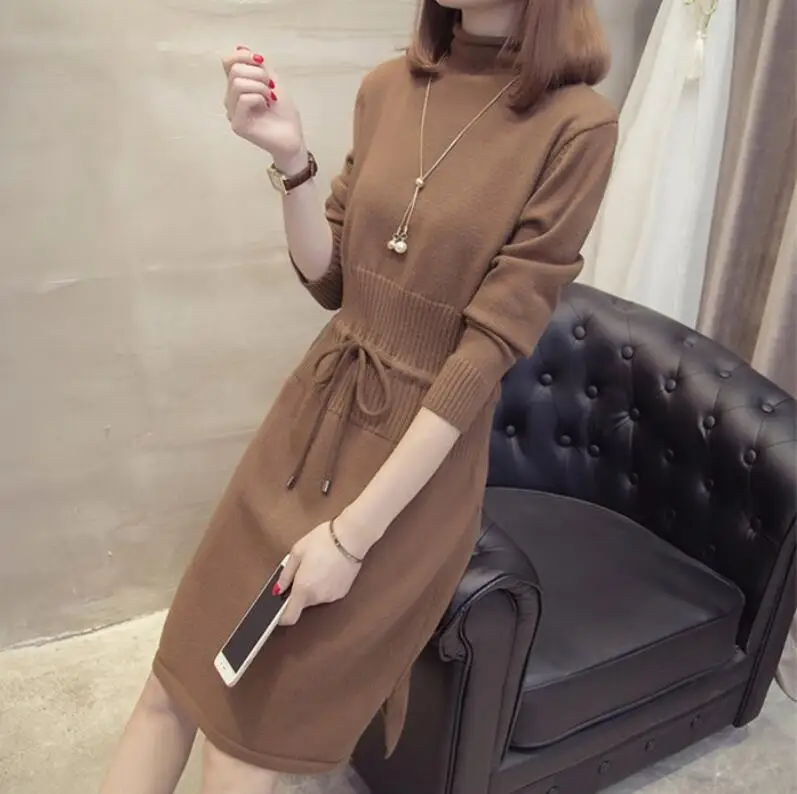 Новое весеннее платье вязаное платье женское длинное платье-свитер vestido - Цвет: Хаки