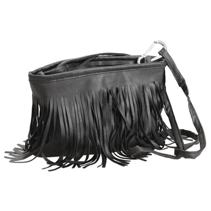 Сумка женская однотонная с кисточками винтажный мини мессенджер через плечо из