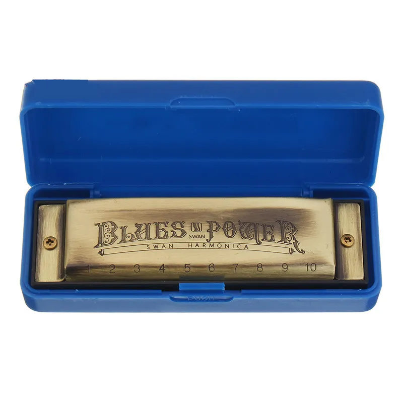 Swan 10 Holes 20 Tones Blues C Key Harmonica High-end Bronze Color Musical Instrument Woodwind Mouth Organ Harmonicas Harps | Спорт и