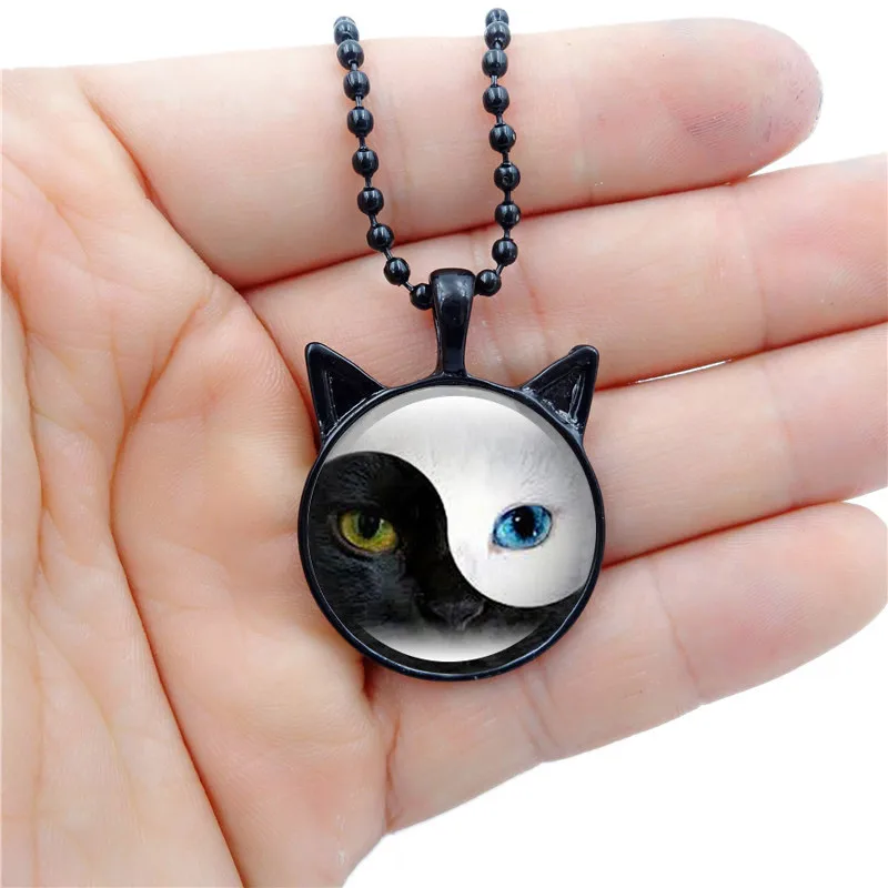 Уникальный YIN YANG Кулон Кошка Ожерелья Черный Кот Лицо Аксессуары и Украшения