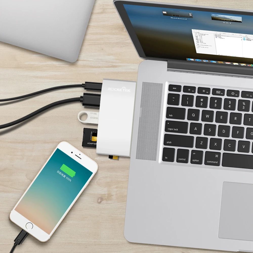 

Rocketek multi type c 3.0 USB hub port adapter Power Interface splitter SD/TF Card Reader for MacBook pro pc laptop accessories