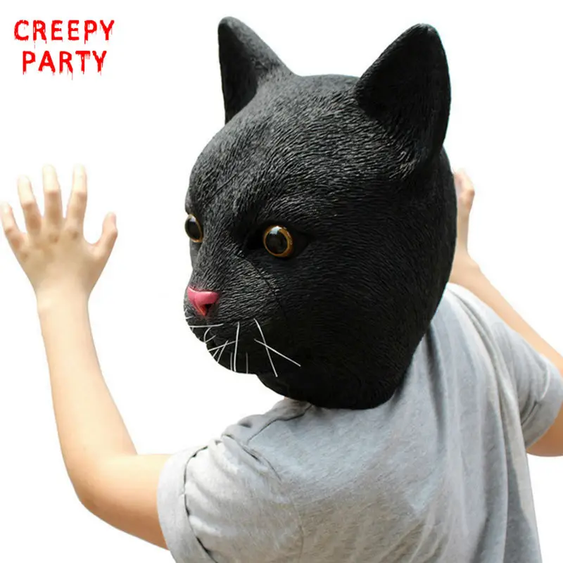 Реалистичный Черный Кот Маска прекрасный латекс анфас маска животного на