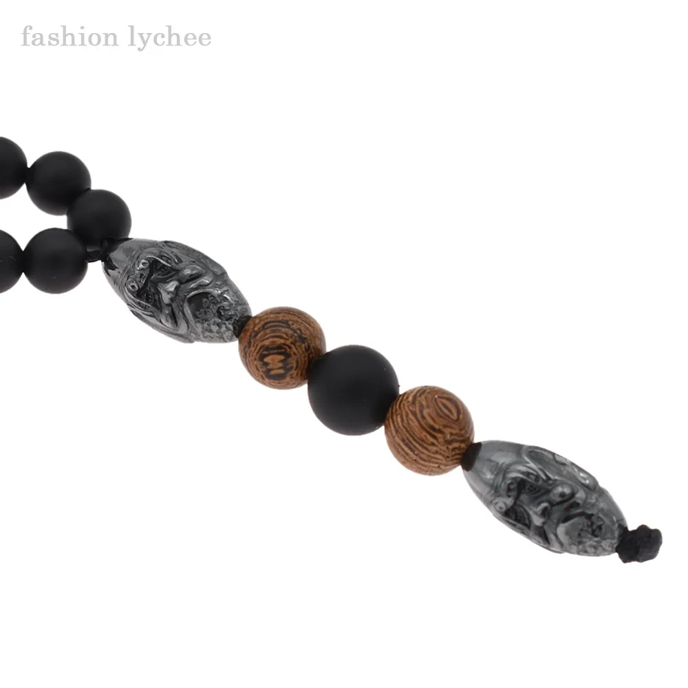 

fashion lychee Natural Black Hematite Carving Beads Chain Men Pendant Necklace Souvenir Fashion Necklace Jewelry Gift