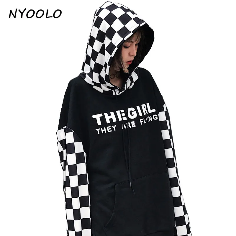 Уличная одежда NYOOLO топы в стиле хип-хоп пуловеры клетку с буквенным принтом
