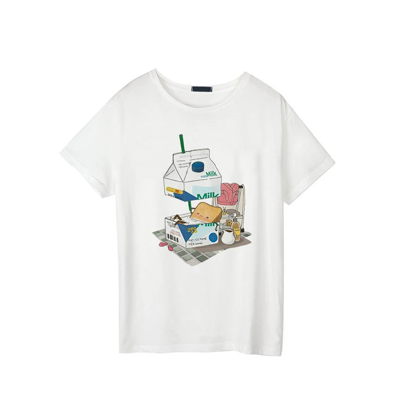 Футболка женская футболка японское молоко harajuku camiseta mujer Футболка белая Повседневная футболка Женская для благородных девушек