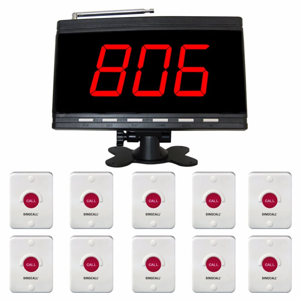 SINGCALL Conference Calling System Bell, Nurse Call Aid Call, Pack of 10pcs Pagers and 1pc Display Receiver APE9500