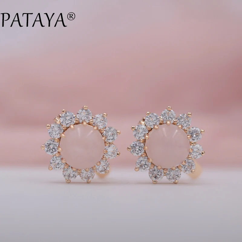 PATAYA, новинка 585, женские Роскошные вечерние свадебные ювелирные изделия из розового золота, подсолнечник, оникс, натуральный камень, капли воды, кубический цирконий, большие серьги