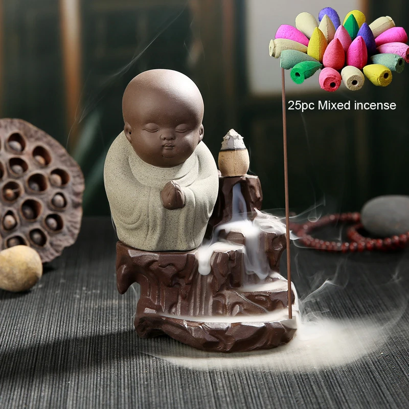 monk with 25 incense 25 шт. Ладан красный татхагата обратного Ладан держатель горелки маленький монах Керамика керамика Будды Исин Чай Pet Творческий дом Декор - Цвет: monk with 25 incense