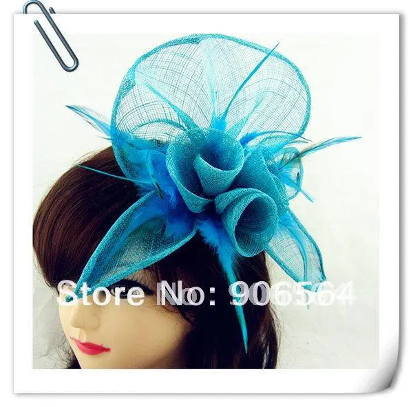 Бирюзовая синяя шляпа Sinamay с перьями хорошие свадебные головные уборы Красные