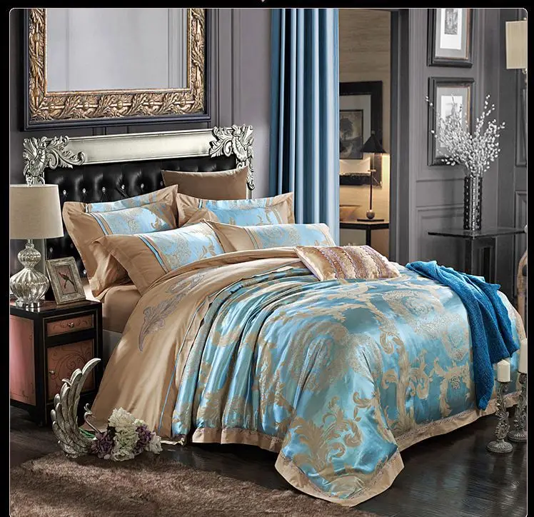 Red Jacquard Wedding Bedclothes Bed Set 4pcs Silk/Cotton Bedding Embroidered Satin Duvet Cover Sheet Cotton Queen King | Дом и сад