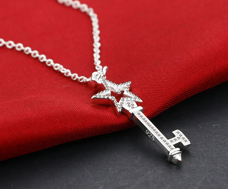 Оптовая продажа однотонное 925 стерлингового серебра звезды ключ кулон ожерелье